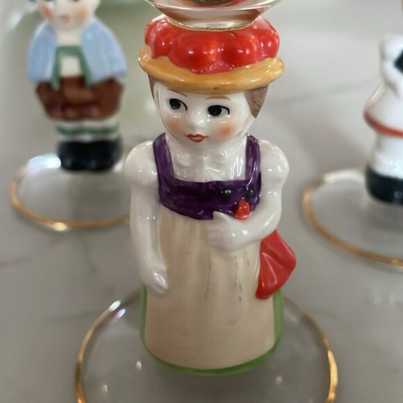 Set of 5 Vintage Goebel Hummel Figurine Cordial Wine Glasses 14k Gold Gilding - Picture 9 of 12